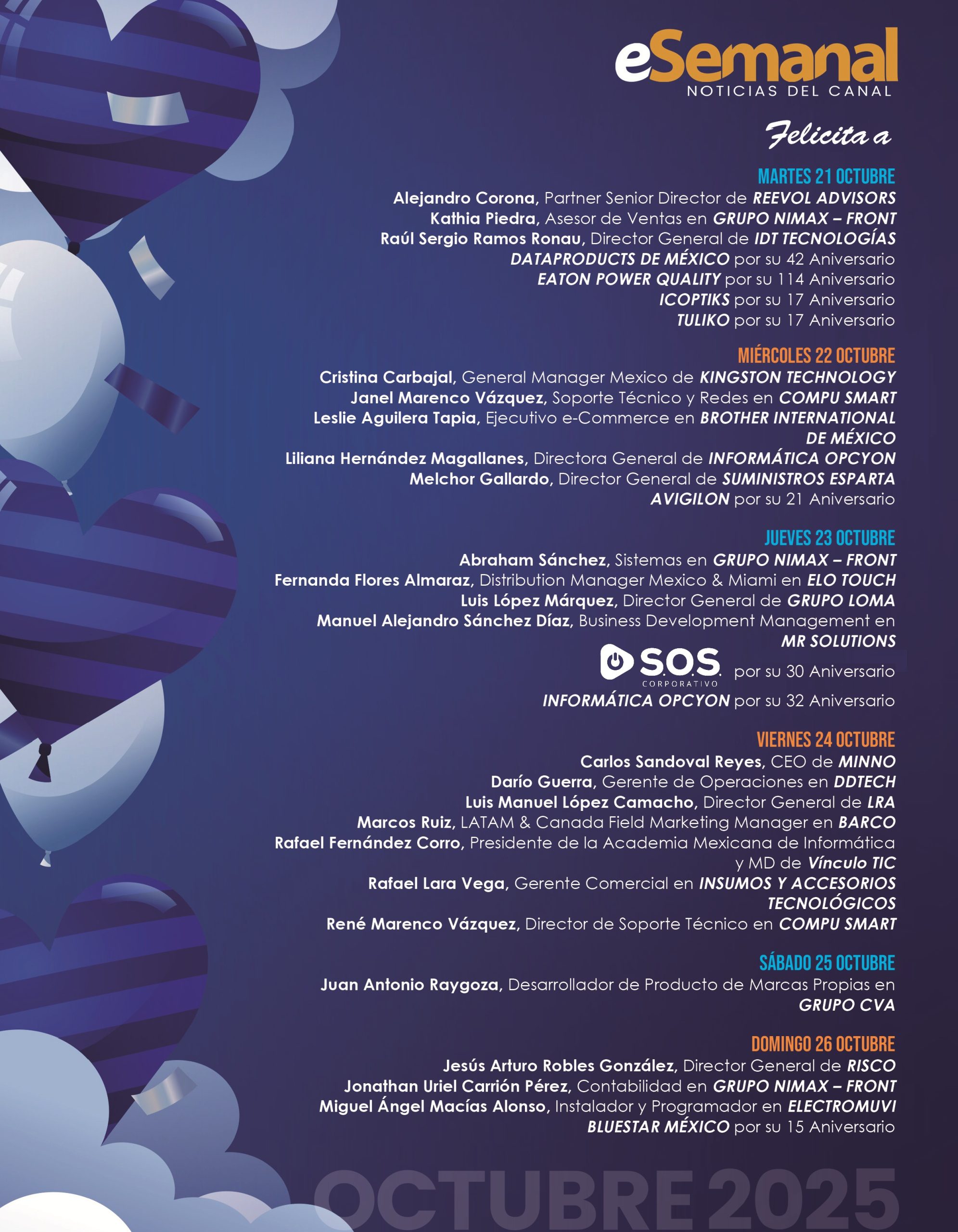 Mi cumple 20 al 26 Octubre - eSemanal - Noticias del Canal